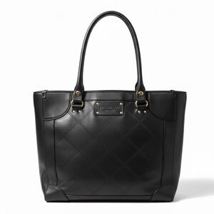 Kate Spade New York Black Quilted Leather Tote Bag with Purple Satin Interior